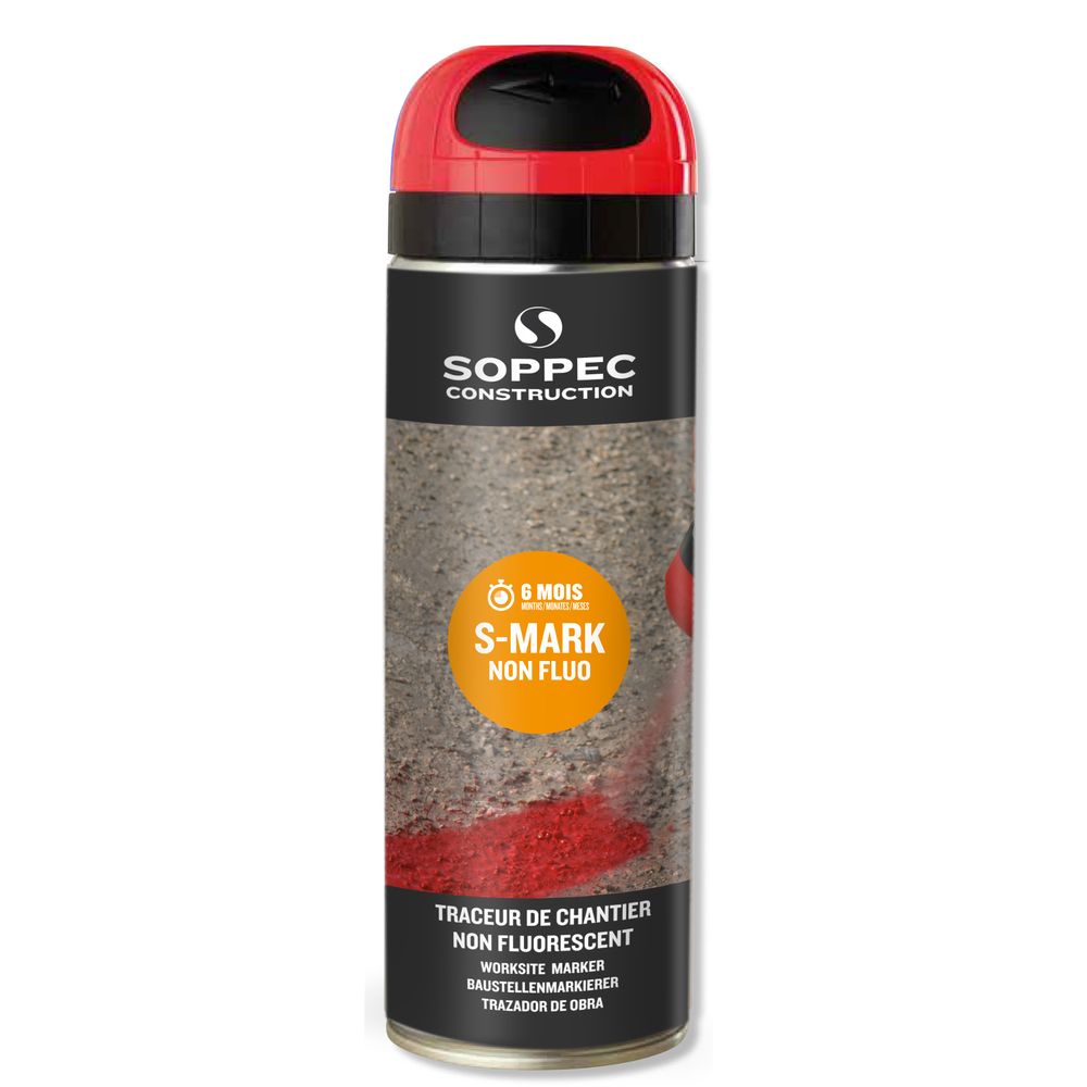 Bombe de peinture - Traceur de chantier SOPPEC rouge non fluo s mark 6 mois - 141904