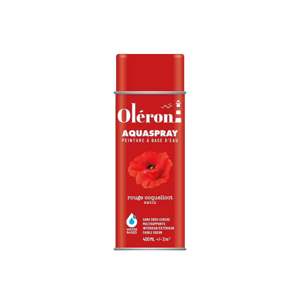 BOMBE DE DECORATION AQUASPRAY ROUGE COQUELICOT SATINE 400ML OLERON 561008
