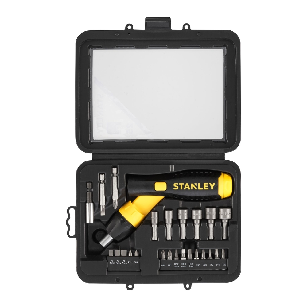 Tournevis porte-embouts à cliquet poignée revolver - coffret 25 pièces - 0-63-022 - STANLEY