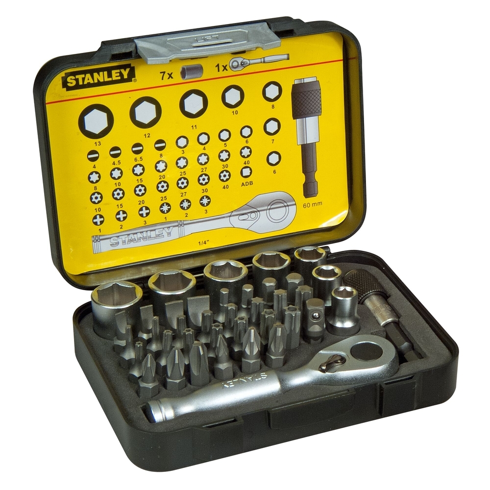 Coffret d'embouts de vissage 1/4’’ 25 mm + clé à cliquet - 39 pièces - gamme pro - 1-13-906 - STANLEY