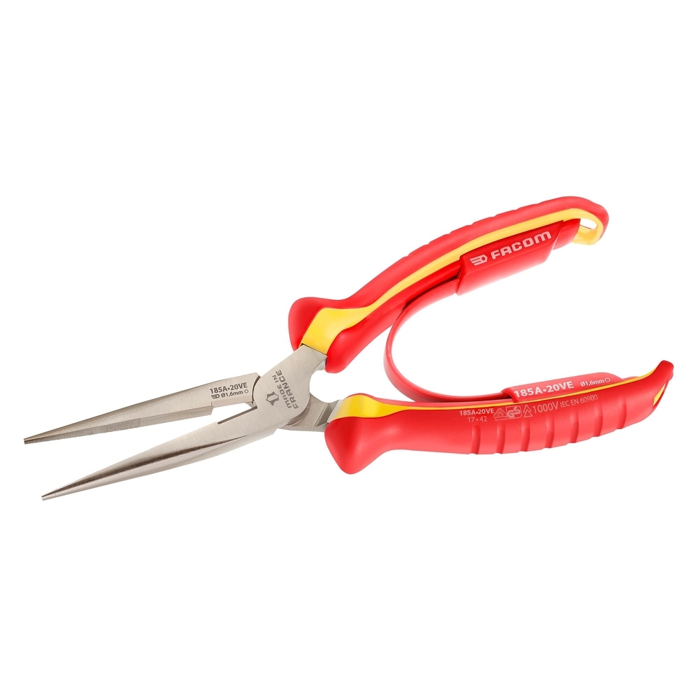Pince à becs demi-ronds longs droits isolée 1000 V 200 mm - FACOM - 185A.20VE
