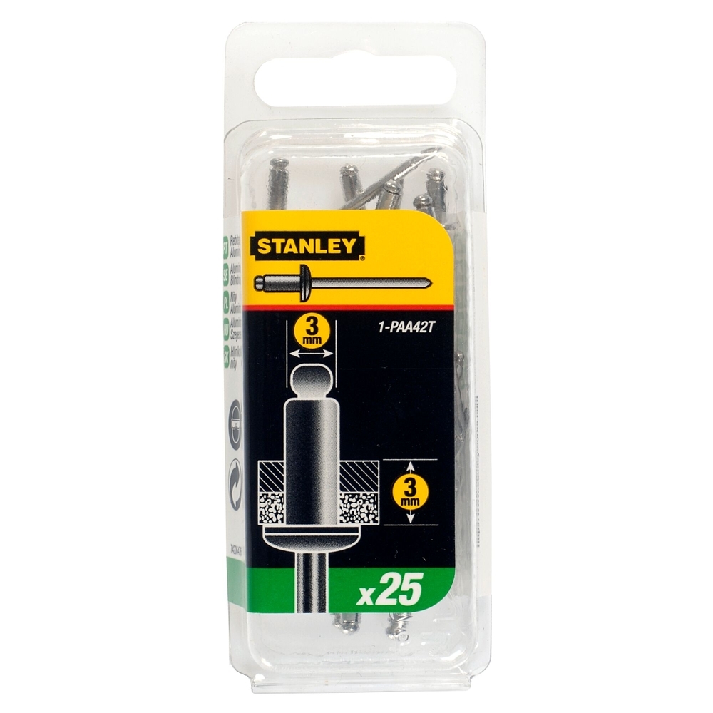 Rivets aluminium 3 mm x 3 - boite de 25 pièces - 1-PAA42T - STANLEY
