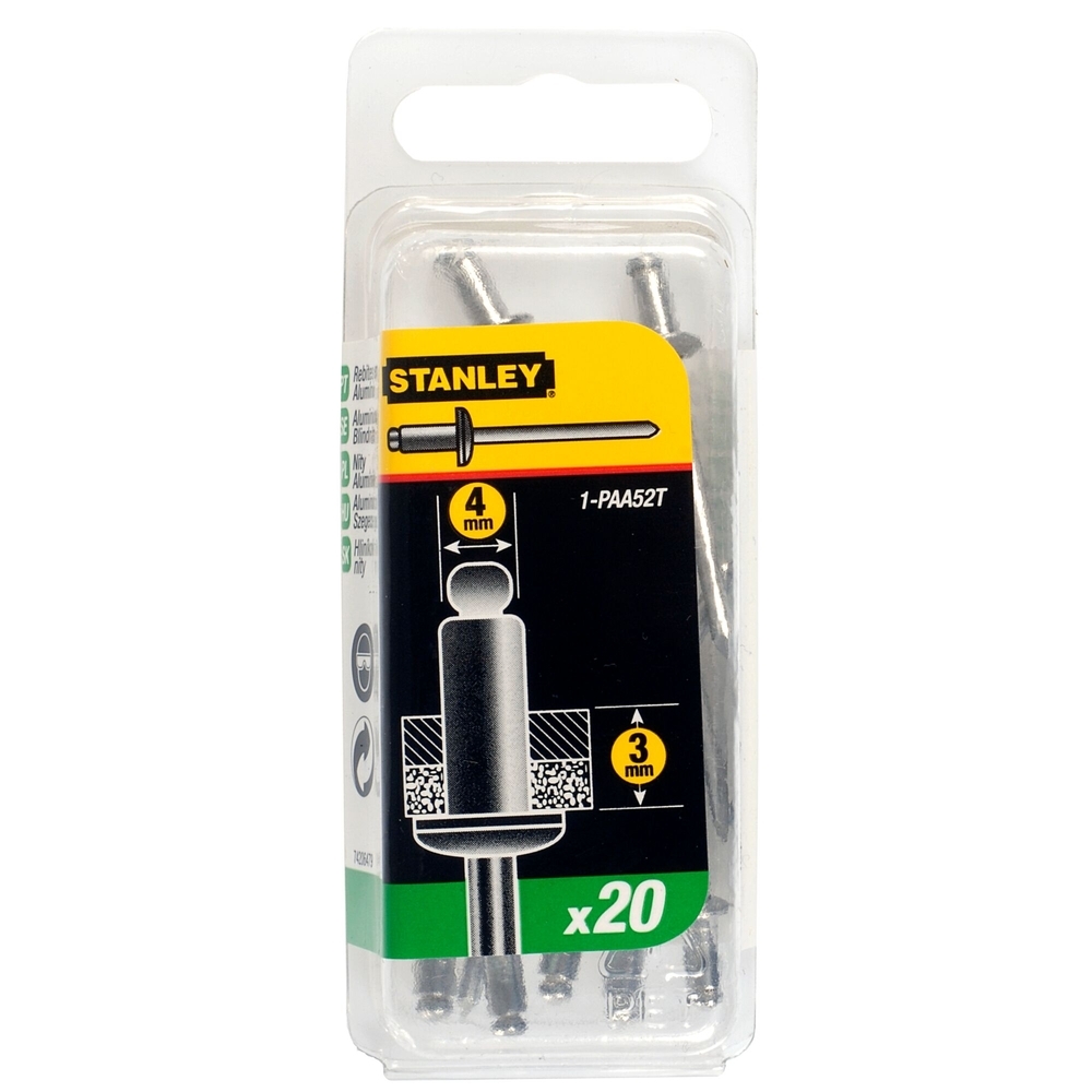 Rivets aluminium 4 mm x 3 - boite de 20 pièces - 1-PAA52T - STANLEY