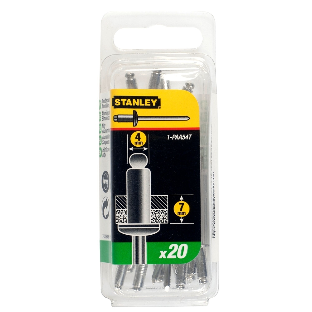 Rivets aluminium 4 mm x 6,35 - boite de 20 pièces - 1-PAA54T - STANLEY