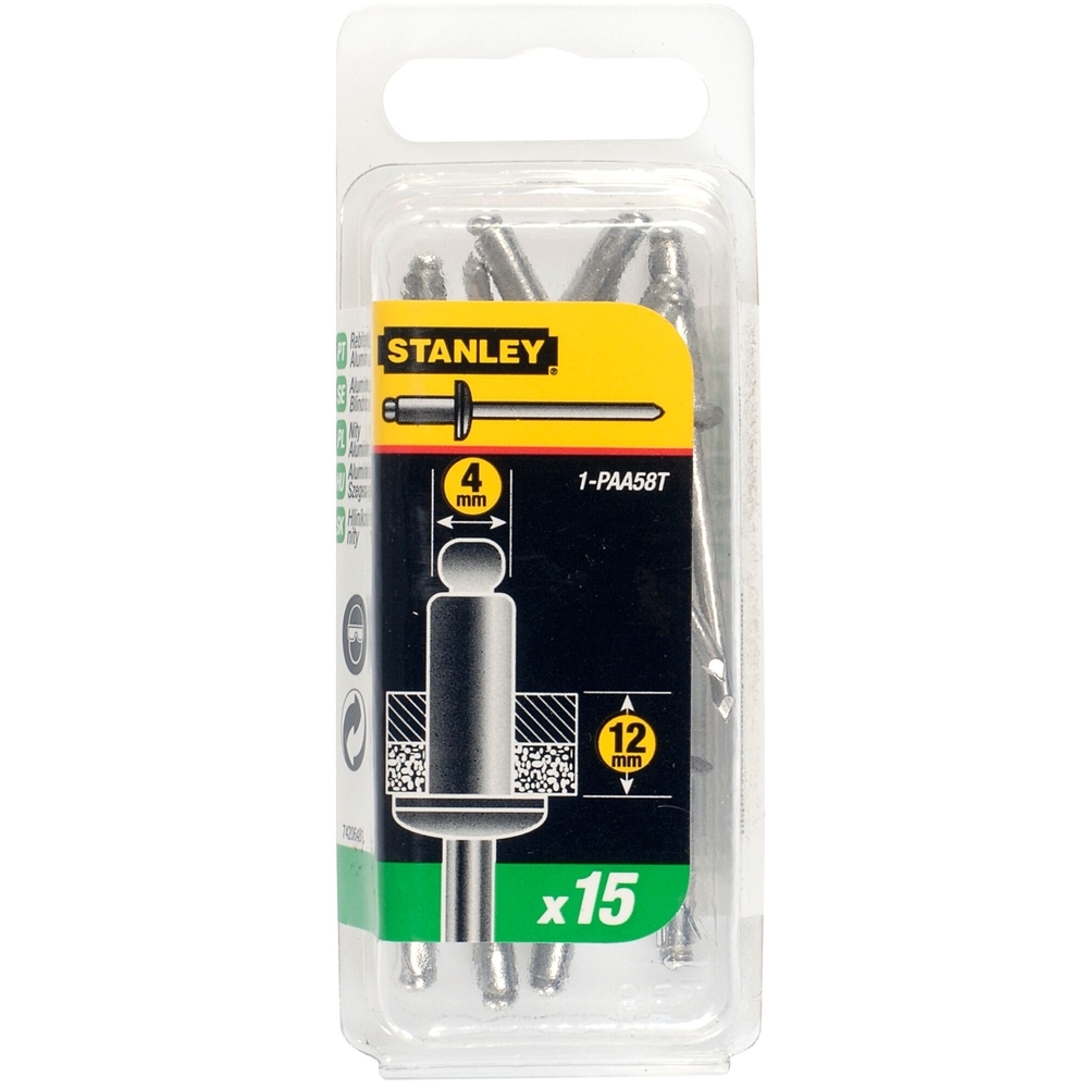 Rivets aluminium 4 mm x 12,7 - boite de 15 pièces - 1-PAA58T - STANLEY