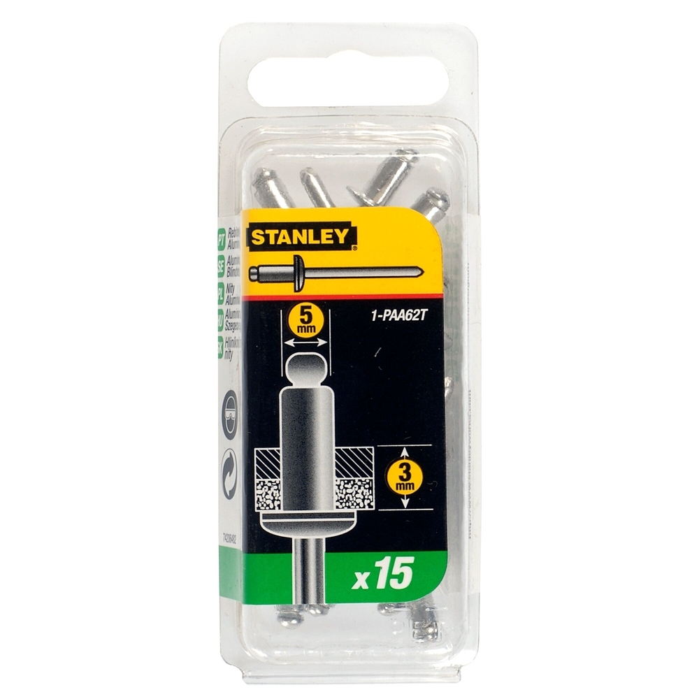 Rivets aluminium 5 mm x 3 - boite de 15 pièces - 1-PAA62T - STANLEY