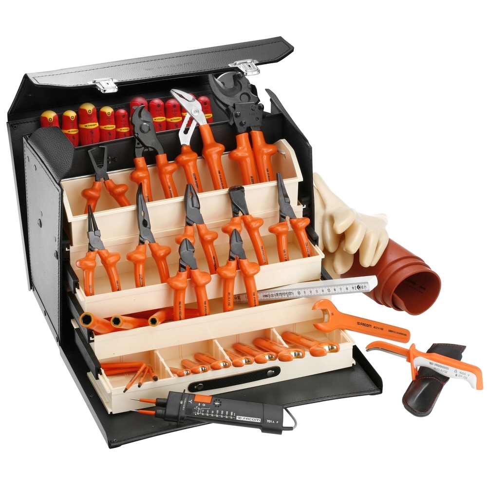 Sélection d'outils électricien isolés 1000V 41 pièces + valise cuir - FACOM - 2184C.VSE