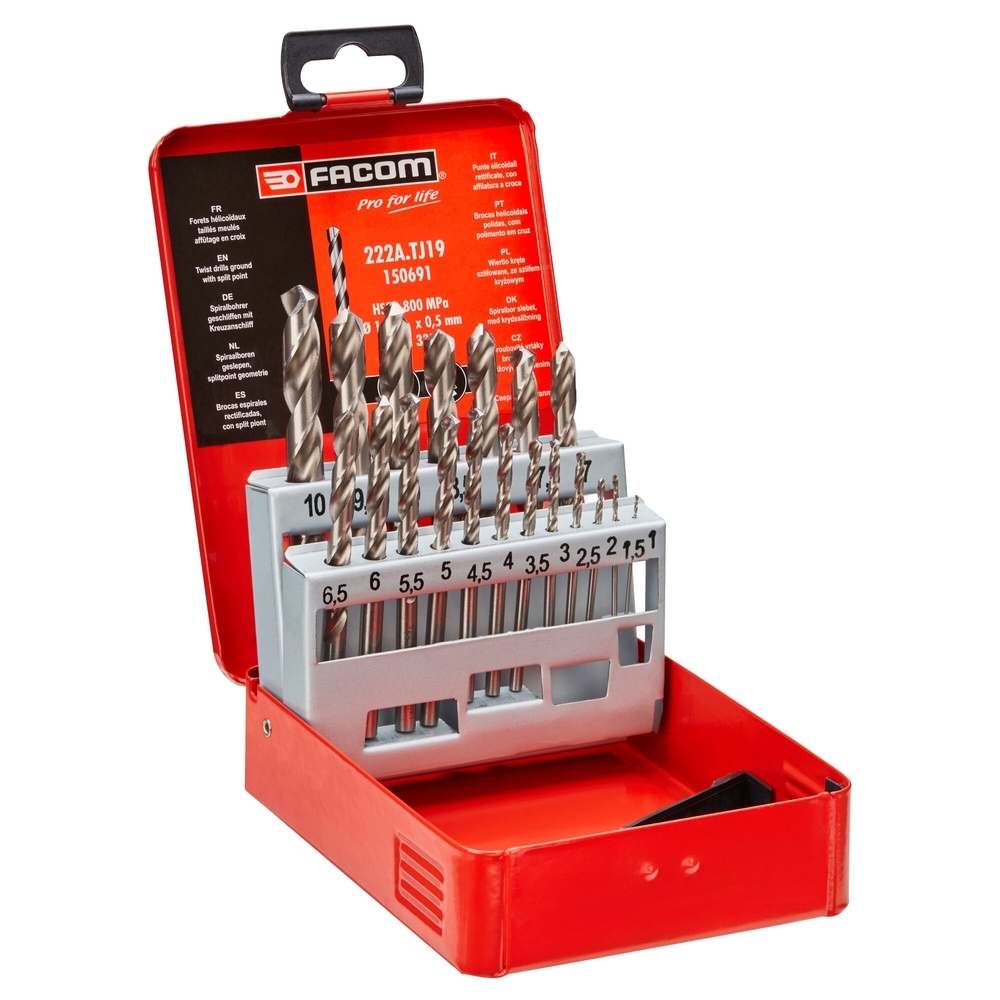 Jeu 19 forets taillés 1 à 10 mm - Par 5 - FACOM - 222A.TJ19