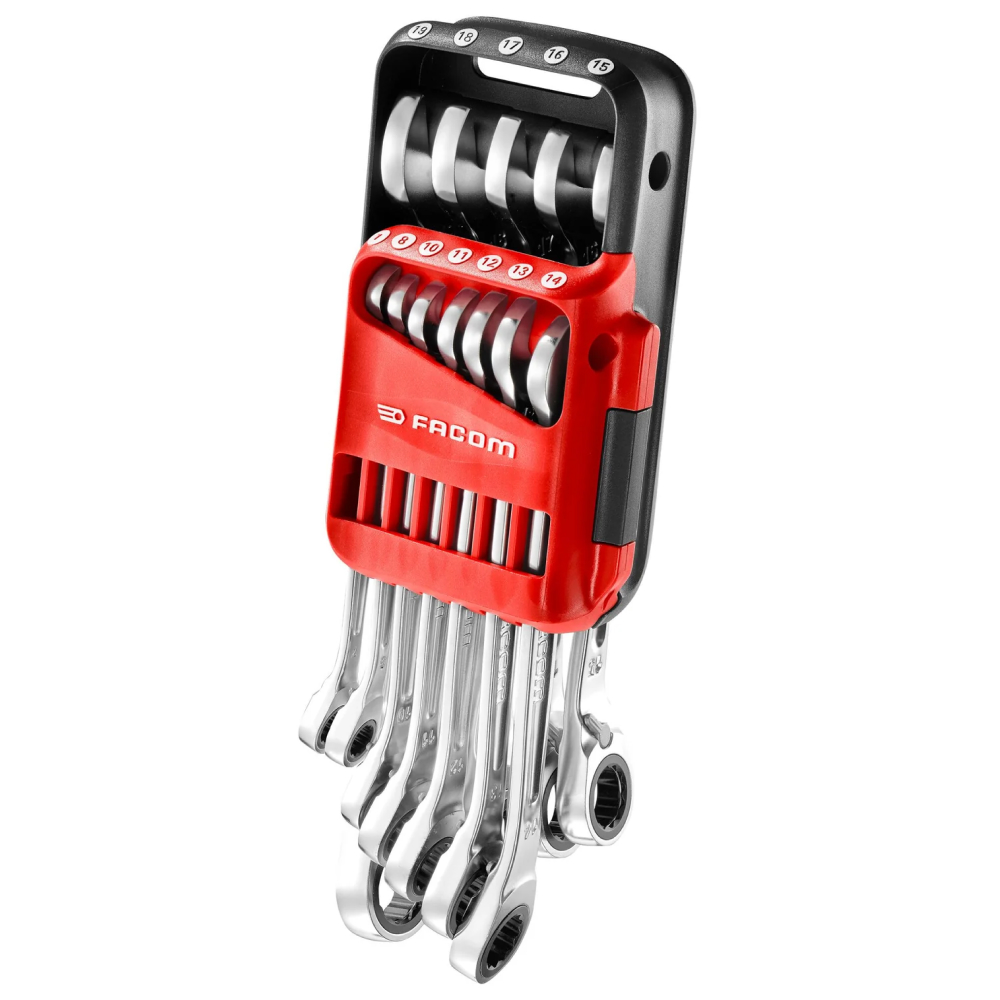 Jeu de 12 clés mixtes à cliquet métriques sur étui portatif 7 à 19 mm FACOM - 467BF.JP12