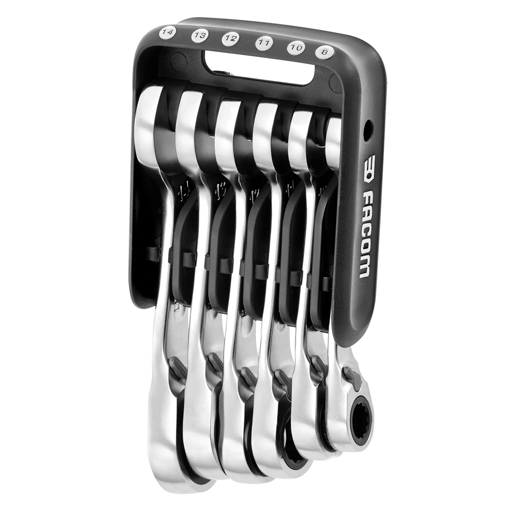 Jeu de 6 clés mixtes à cliquet courtes FACOM sur étui portatif 8 à 14 mm - 467BS.JP6PB