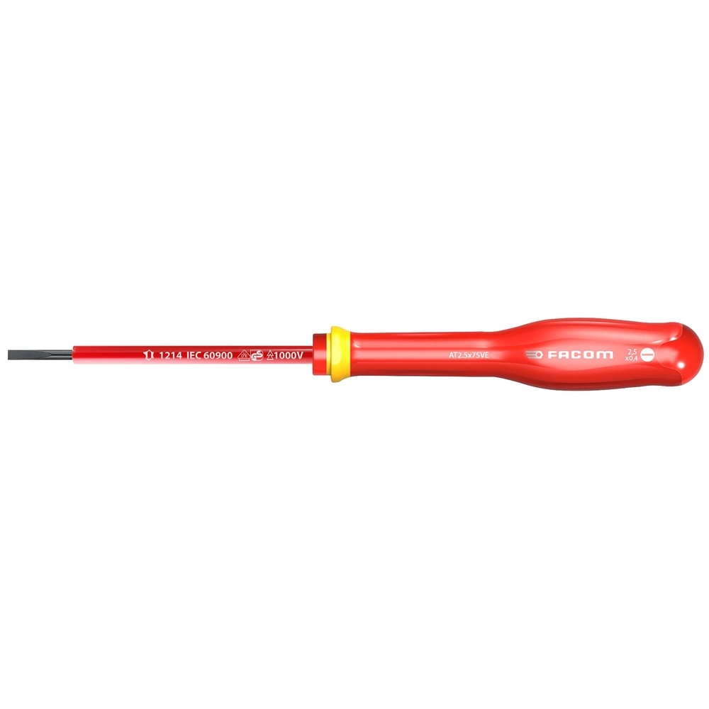Tournevis PROTWIST isolés 1000V pour vis à fente 2,5x75 mm - Par 5 - FACOM - AT2.5X75VE