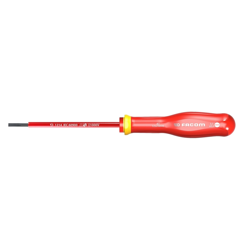 Tournevis PROTWIST isolés 1000V pour vis à fente 3,5x100 mm - Par 5 - FACOM - AT3.5X100VE