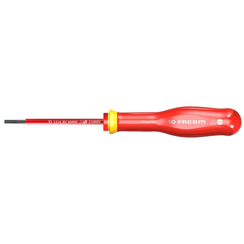 Tournevis PROTWIST isolés 1000V pour vis à fente 3,5x75 mm - Par 5 - FACOM - AT3.5X75VE