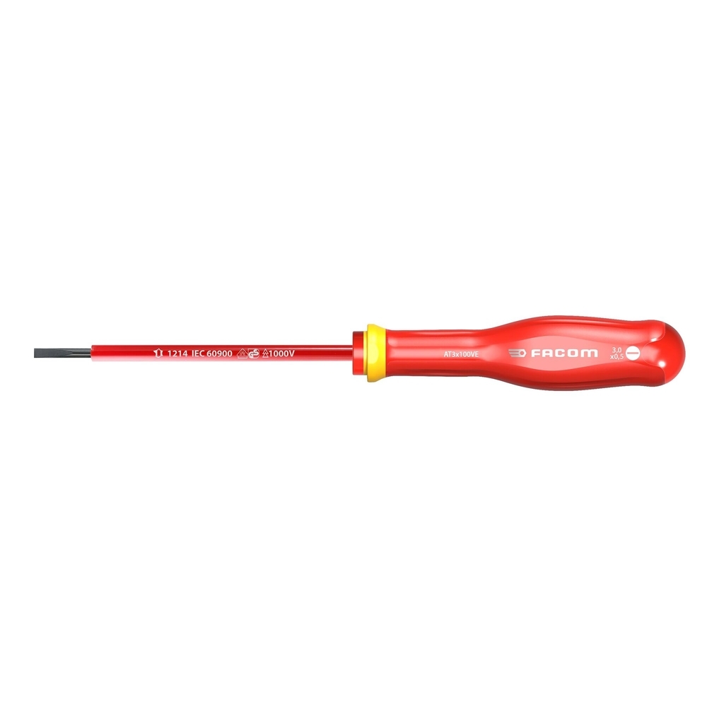 Tournevis PROTWIST isolés 1000V pour vis à fente 3x100 mm - Par 5 - FACOM - AT3X100VE