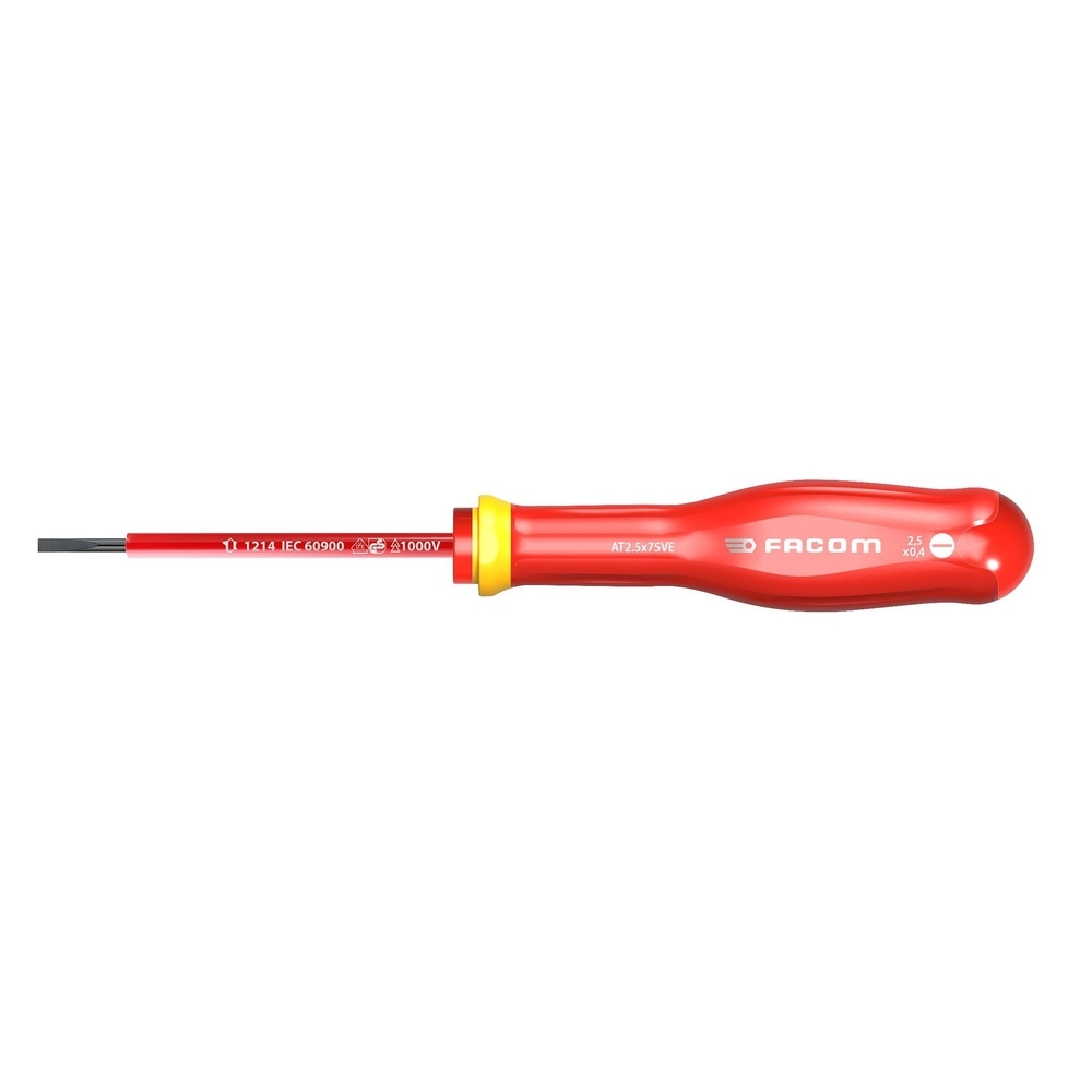 Tournevis PROTWIST isolés 1000V pour vis à fente 3x75 mm - Par 5 - FACOM - AT3X75VE