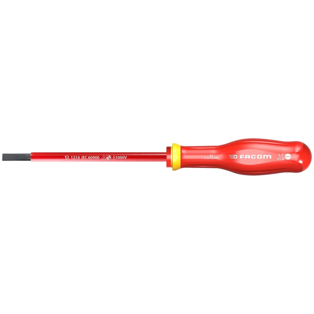 Tournevis PROTWIST isolé 1000 V pour vis à fente 5,5 x 125 mm - Par 5 - FACOM - AT5.5X125VE