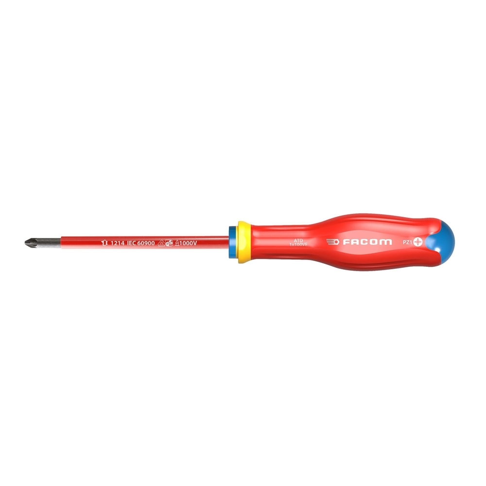 Tournevis PROTWIST isolés 1000V cruciforme Pozidriv 0x75 mm- Par 5 - FACOM - ATD0X75VE