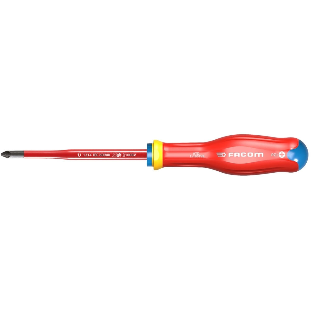 Tournevis PROTWIST isolé 1000 volt pour vis cruciformes Pozidriv 1 x 100mm - FACOM - ATD1X100TVE