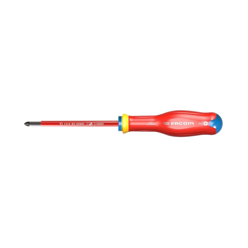 Tournevis PROTWIST isolés 1000V cruciforme Pozidriv 1x100 mm- Par 5 - FACOM - ATD1X100VE
