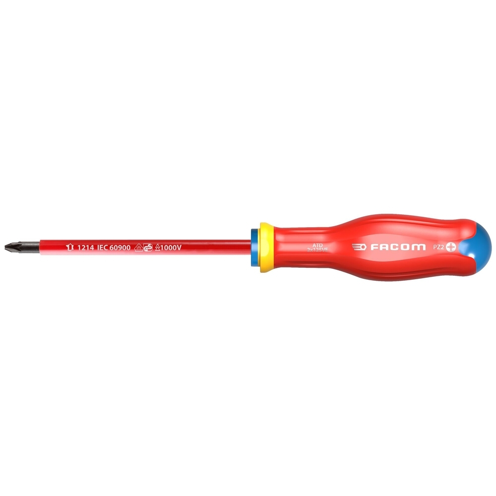 Tournevis PROTWIST isolés 1000V cruciforme Pozidriv 2x125 mm- Par 5 - FACOM - ATD2X125VE