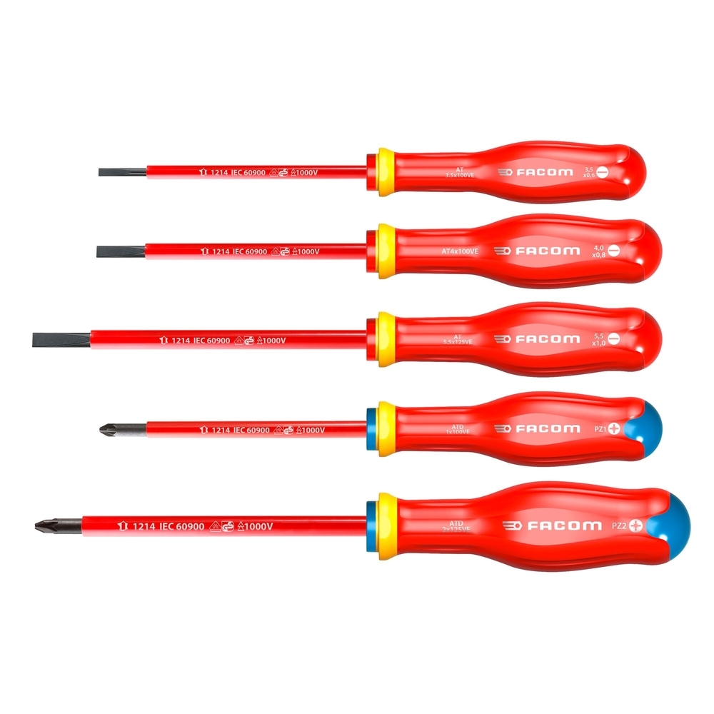Jeu de tournevis PROTWIST isolés 1000 volts 5 pièces - Par 5 - FACOM - ATD.J5VE