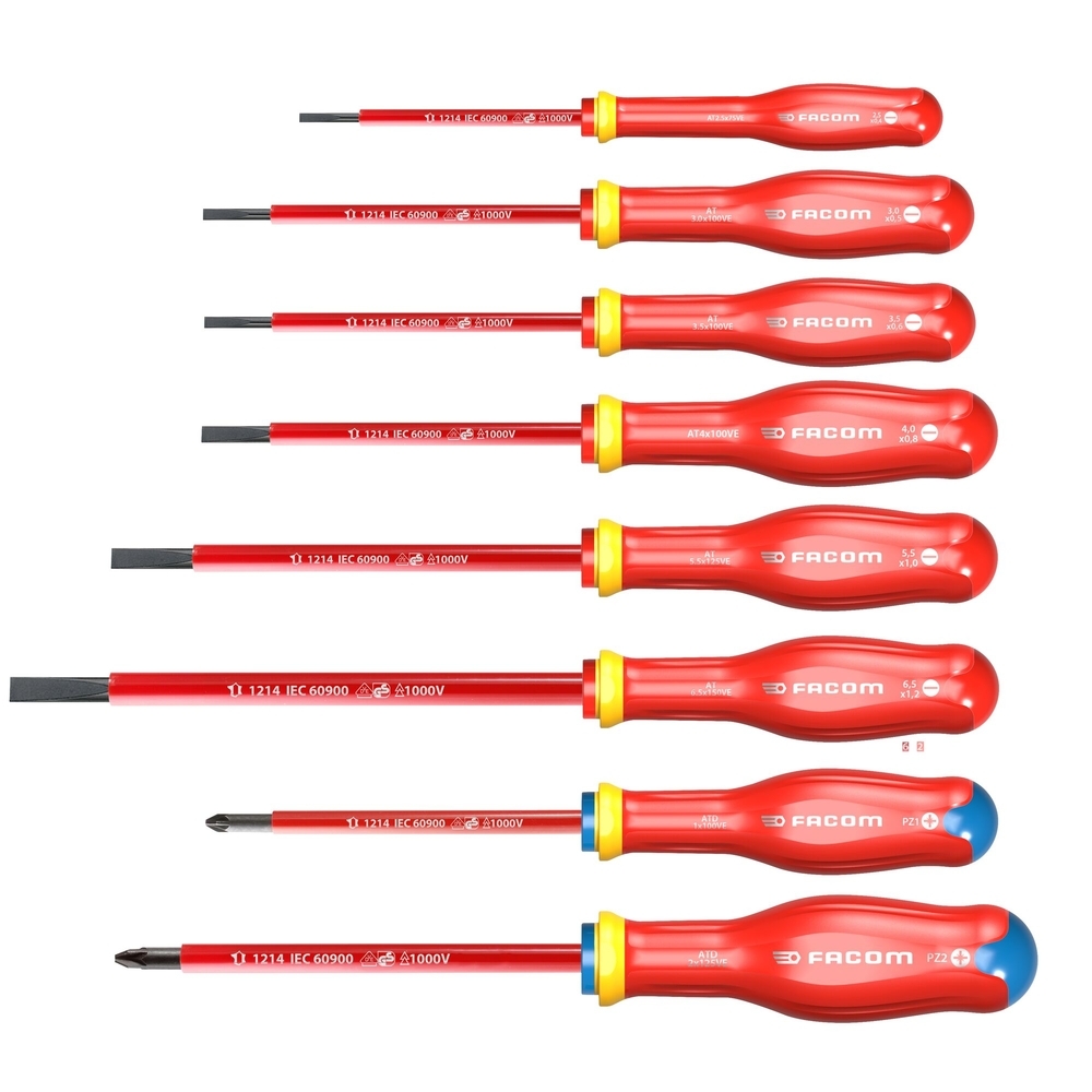 Jeu 8 tournevis isolés 1000 volts - Par 5 - FACOM - ATD.J8VE