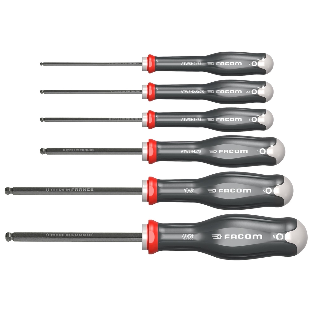Jeu de clés mâles 6 pans emmanchées à tête sphérique - FACOM - ATWSH.JT6