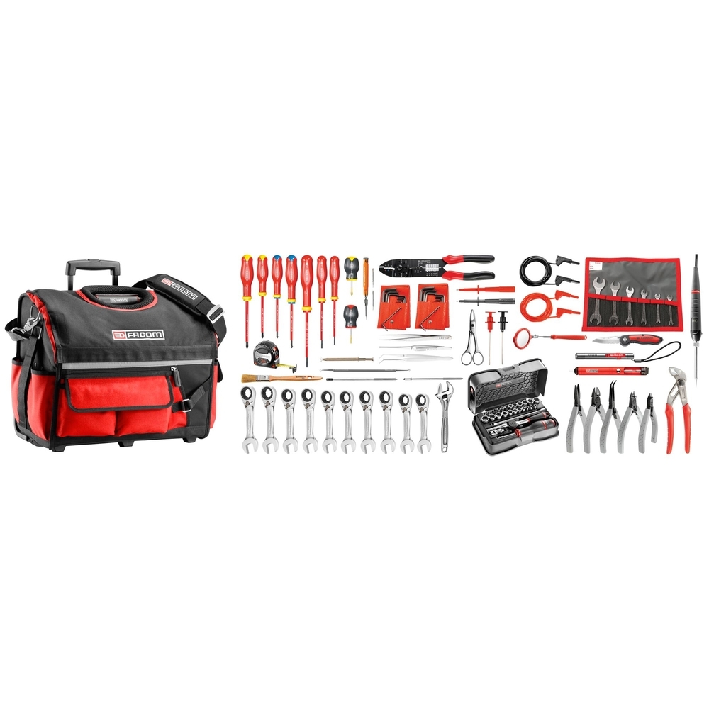 Sélection électricien 101 outils - boîte à outils textile sur roulettes - FACOM - BSR20.EL34