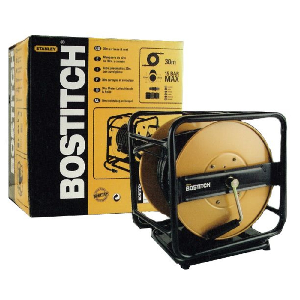 Pack Enrouleur pneumatique + Tuyau avec prises 30m pour cloueur BOSTITCH - CPACK30