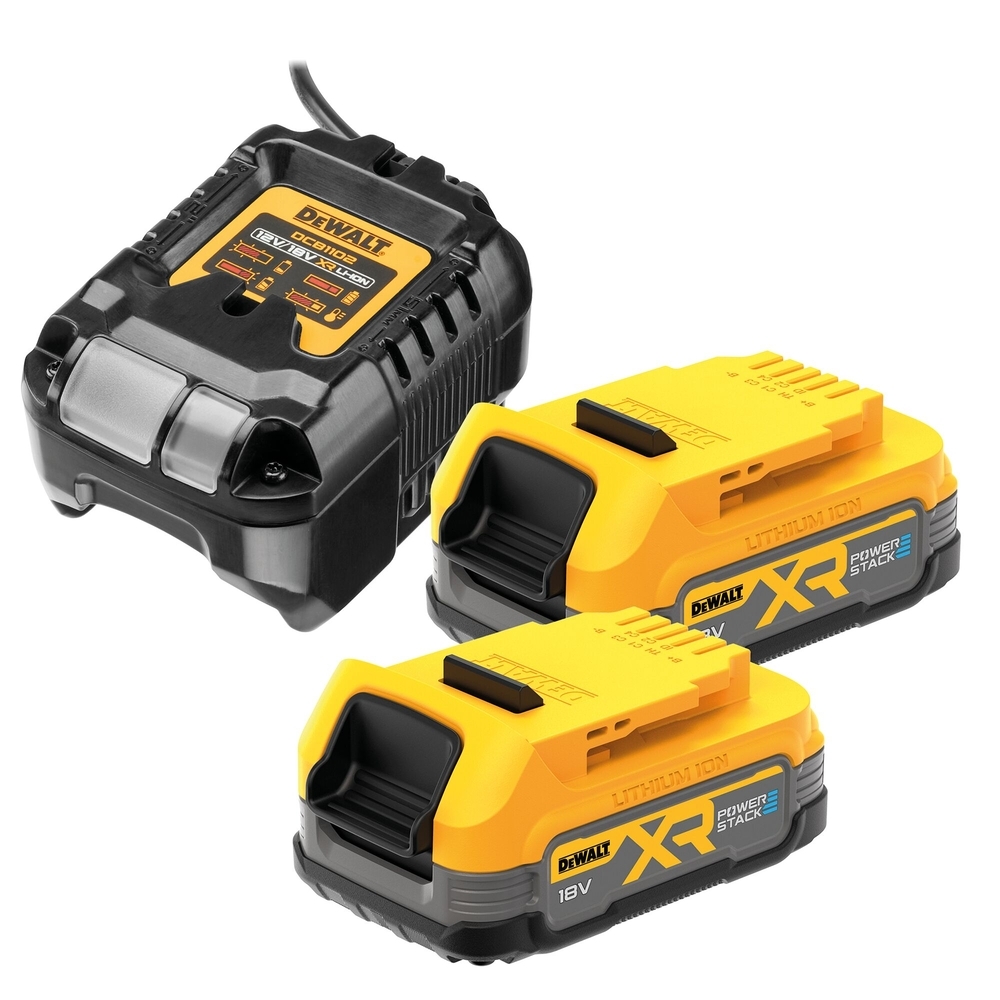 Pack 2 batteries POWERSTACK XR 18V 1.7 Ah Li-Ion + chargeur - DCB1102E2-QW - DEWALT
