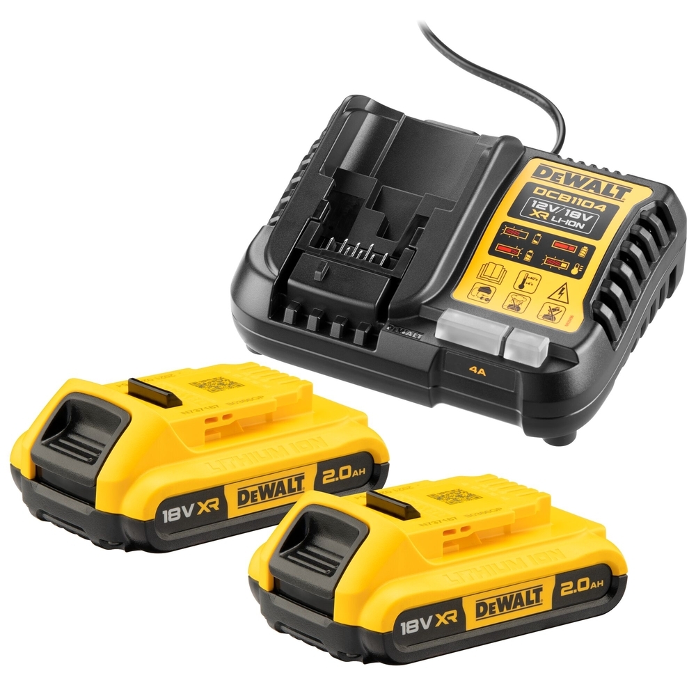 Pack 2 batteries XR 18V 2Ah Li-Ion + chargeur - DCB1104D2-QW - DEWALT