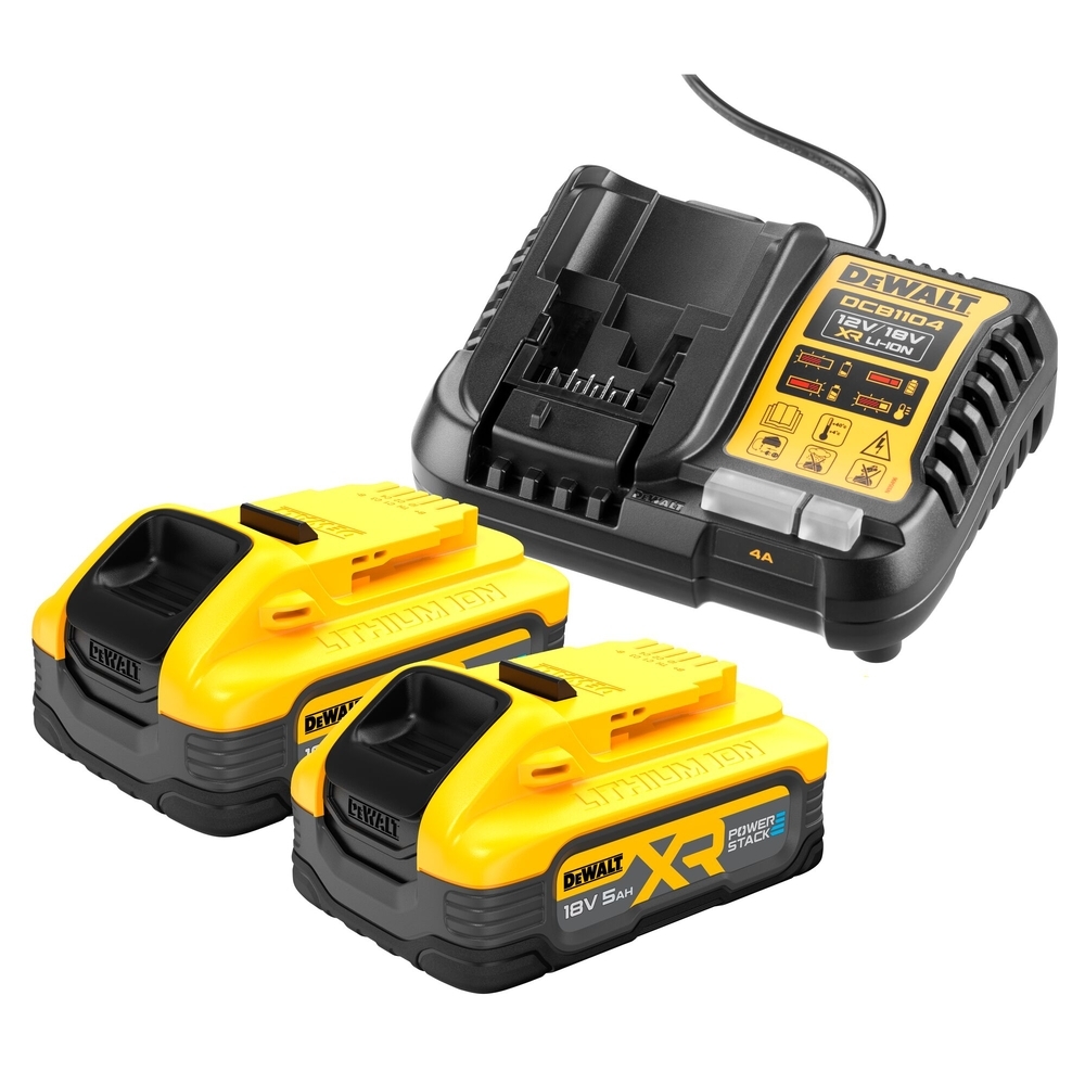 Pack 2 batteries POWERSTACK XR 18 V 5 Ah Li-Ion + chargeur - DCB1104H2-QW - DEWALT