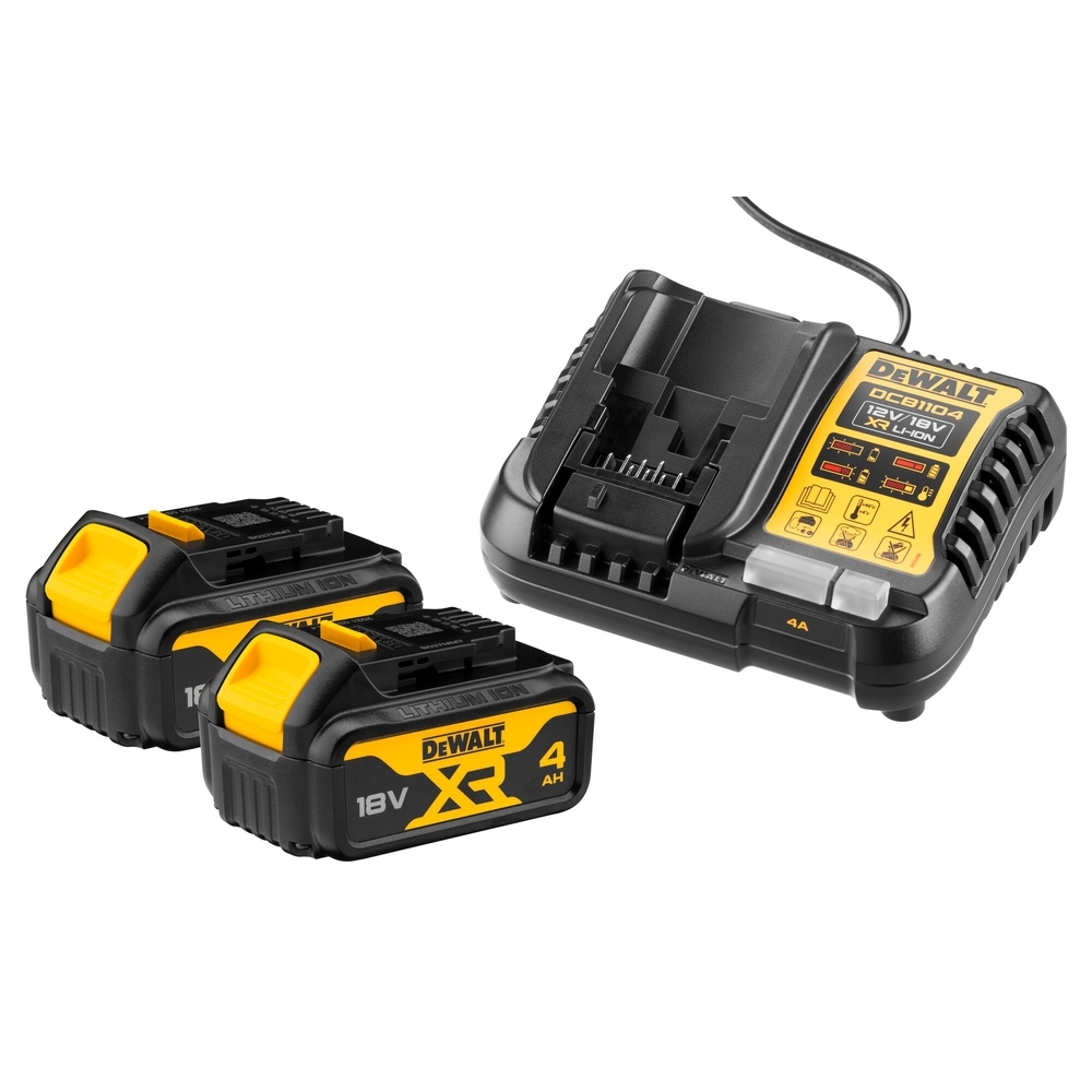 Pack 2 batteries XR 18V 4Ah Li-Ion + chargeur - DCB1104M2-QW - DEWALT
