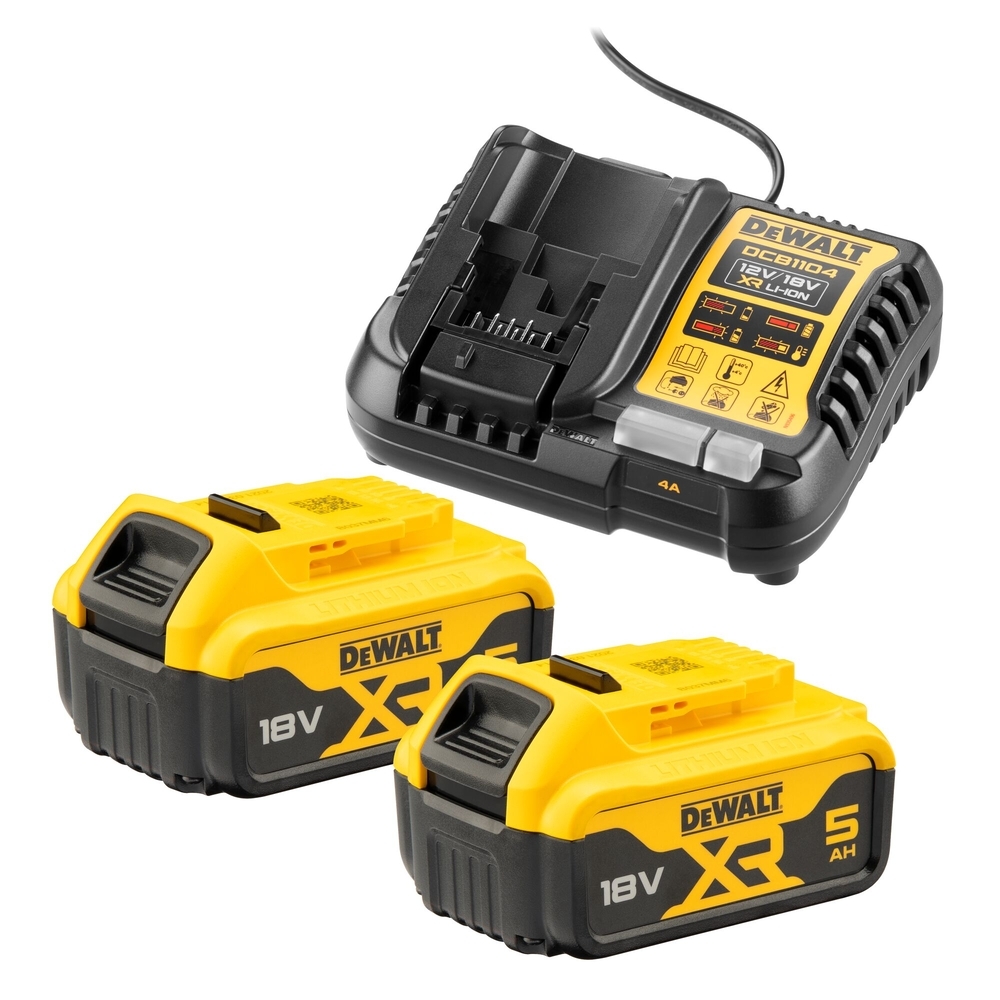 Pack 2 batteries XR 18V 5Ah Li-Ion + chargeur - DCB1104P2-QW - DEWALT