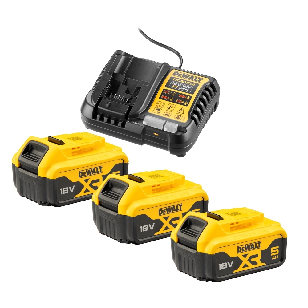 Pack 3 batteries XR 18V 5Ah Li-Ion + chargeur - DCB1104P3-QW - DEWALT