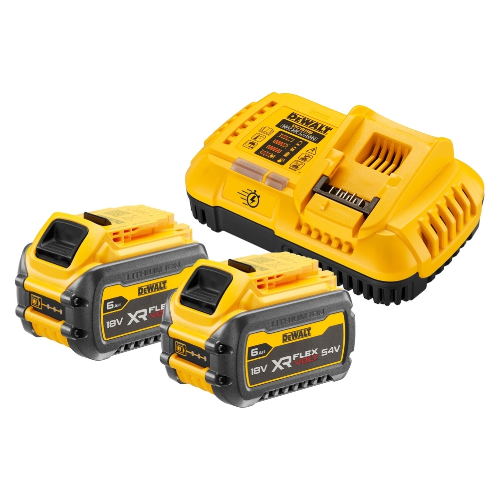 Pack 2 batteries XR FLEXVOLT 18 V/54 V 6 Ah/2 Ah Li-Ion + chargeur rapide - DCB118T2-QW - DEWALT