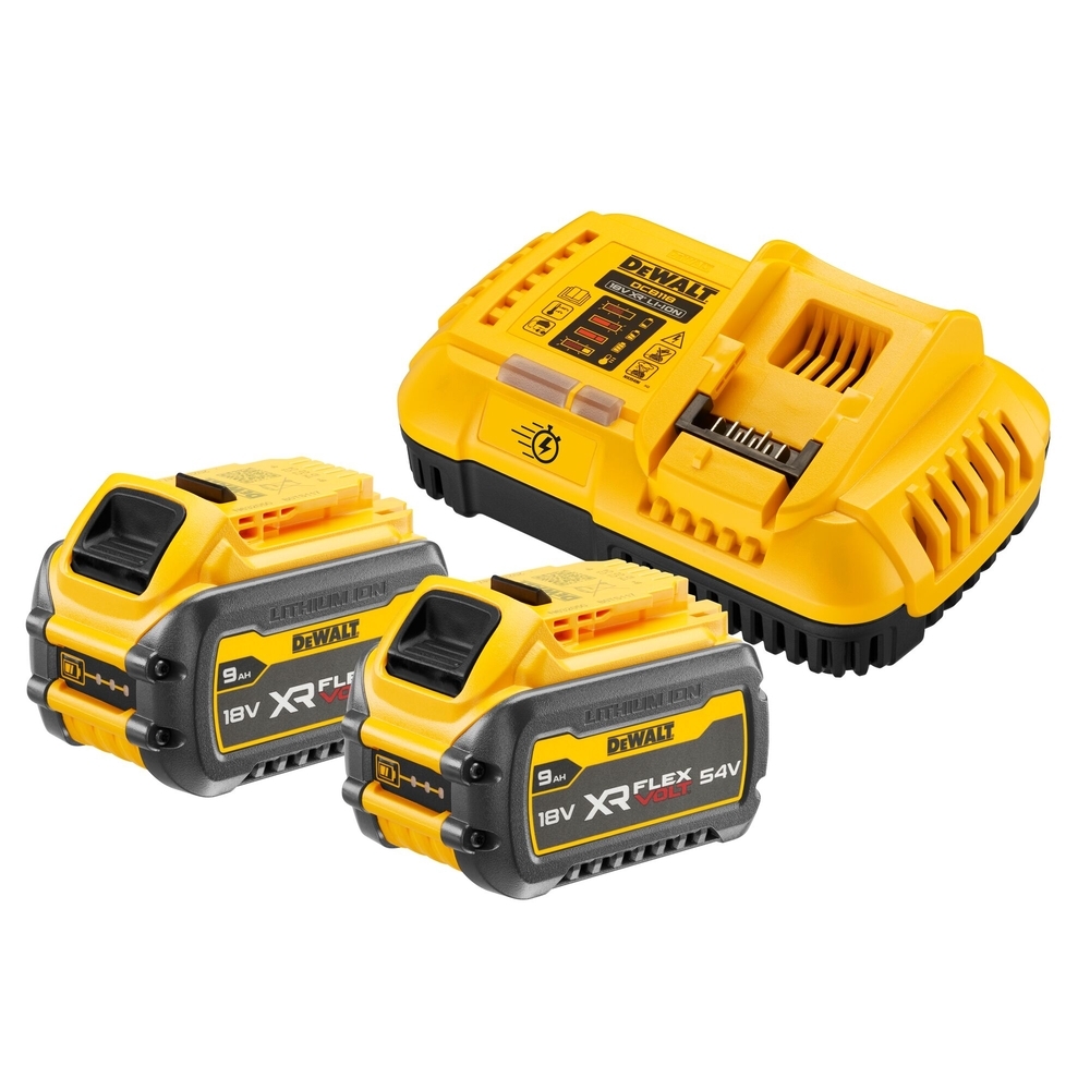 Pack 2 batteries XR FLEXVOLT 18 V/54 V 9 Ah/3 Ah Li-Ion + chargeur rapide - DCB118X2-QW - DEWALT