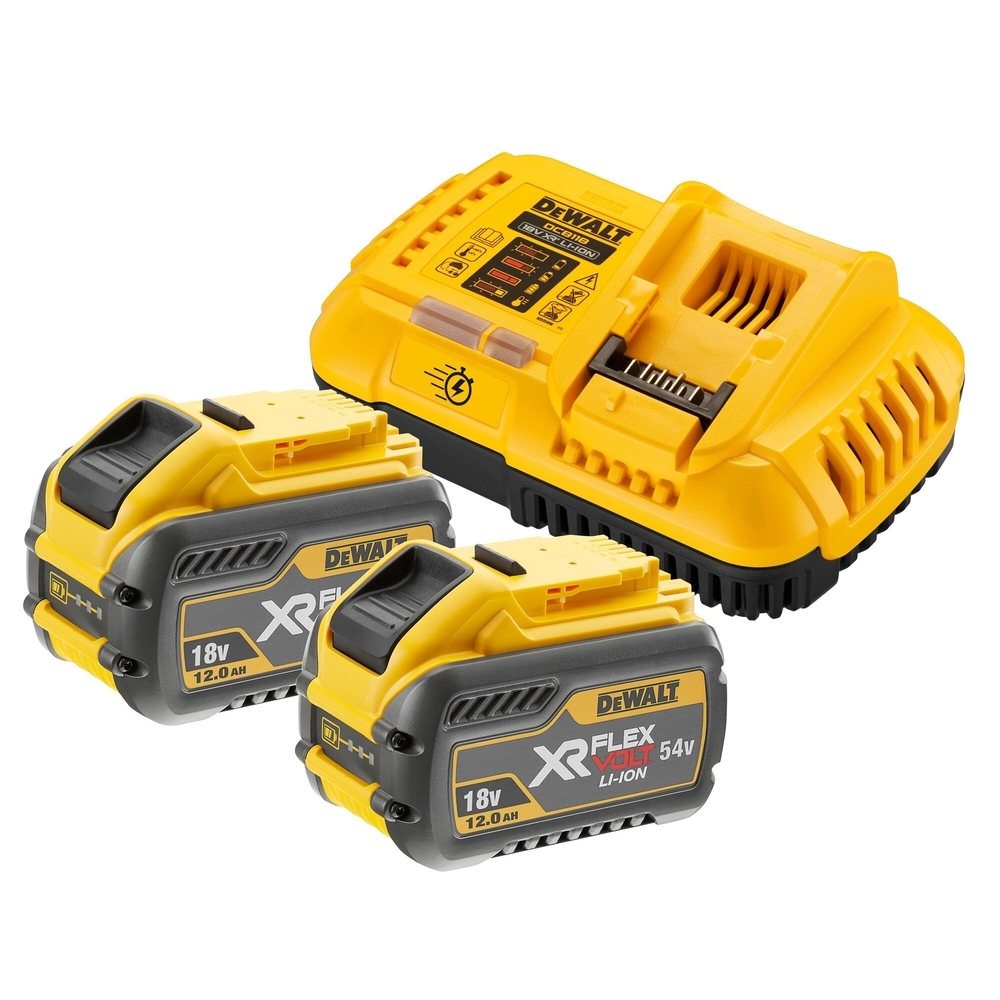 Pack 2 batteries XR FLEXVOLT 18 V/54 V 12 Ah/4 Ah Li-Ion + chargeur rapide - DCB118Y2-QW - DEWALT