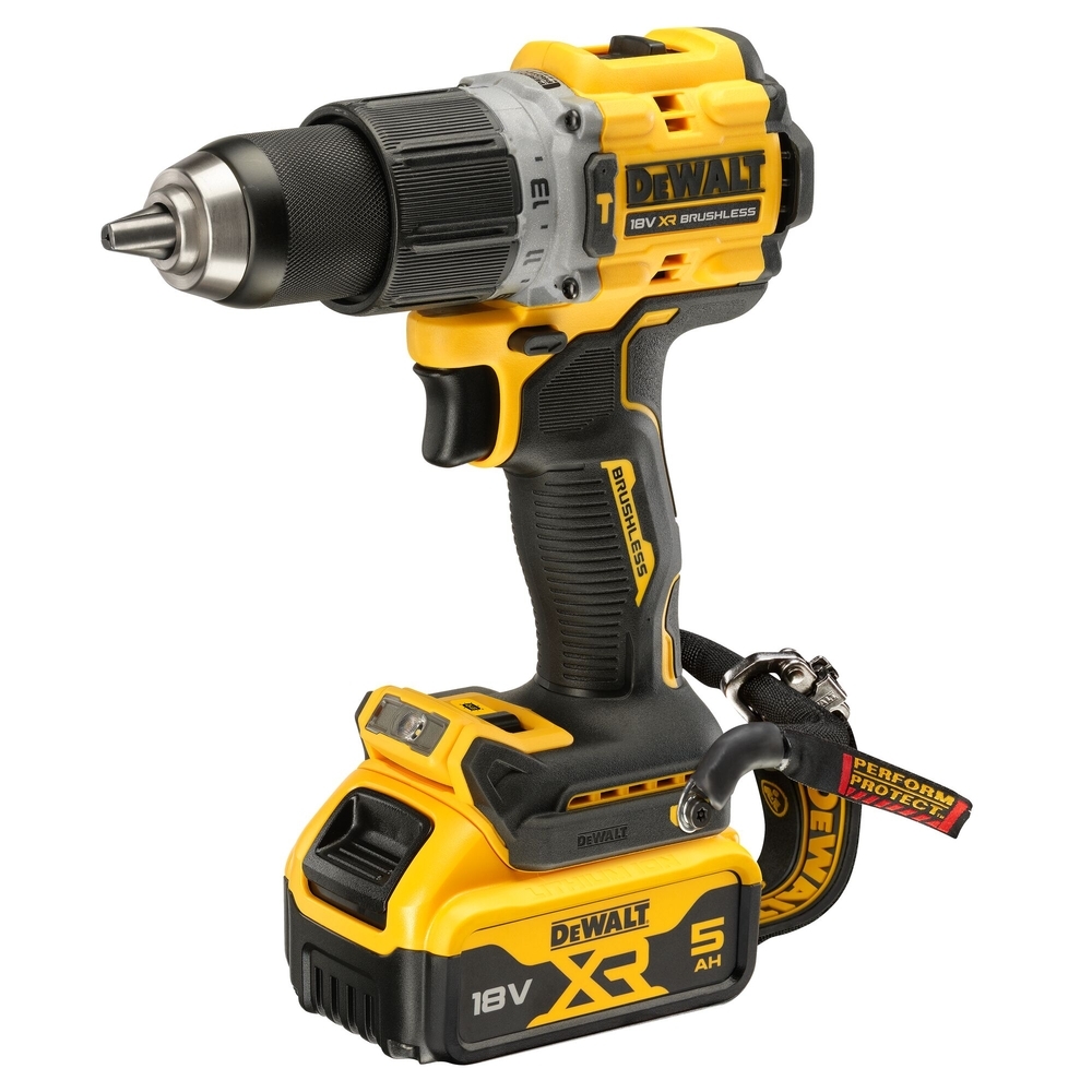 Perceuse visseuse percussion XR 18V 5Ah Li-Ion Brushless - lanière de sécurité - DCD805P2LRT-QW - DEWALT
