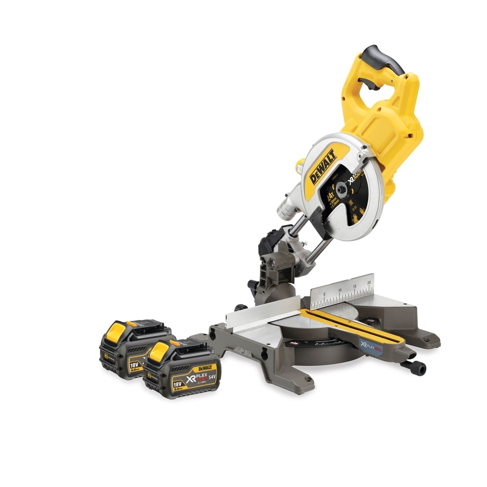 Scie à onglets radiale XR FLEXVOLT 54 V 2 Ah Li-Ion Brushless 216 mm - DCS777T2-QW - DEWALT