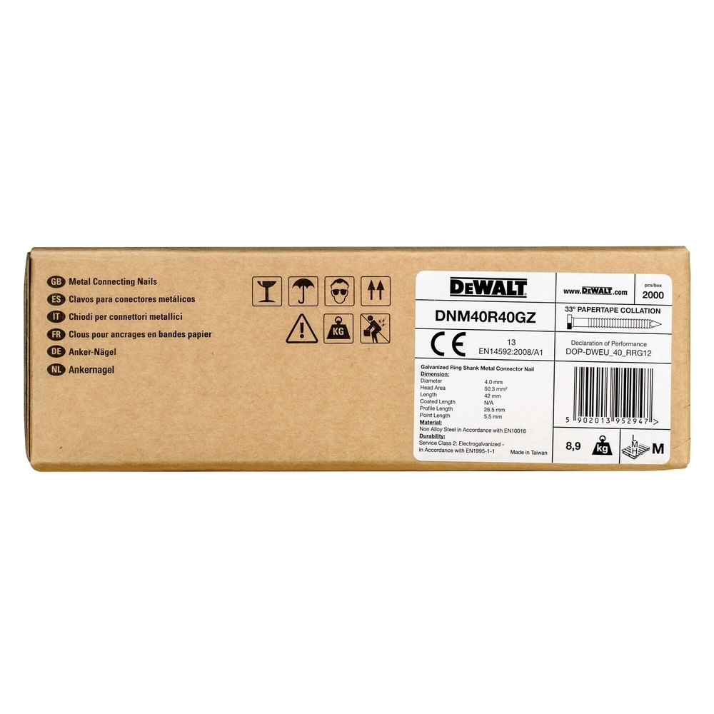 Pointes en bande papier 34° pour sabot de charpente 4,04 x 40 mm - DNM40R40GZ - DEWALT