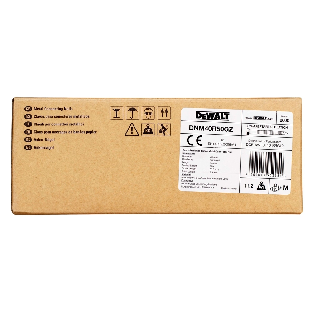 Pointes en bande papier 34° pour sabot de charpente crantées 4,04 x 50 mm - DNM40R50GZ - DEWALT