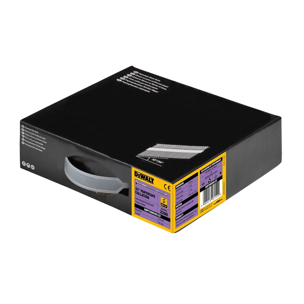 Pointes en bande papier 33° crantées électro-zinguées 2,8 x 50 mm - DNPT28R50G12Z - DEWALT