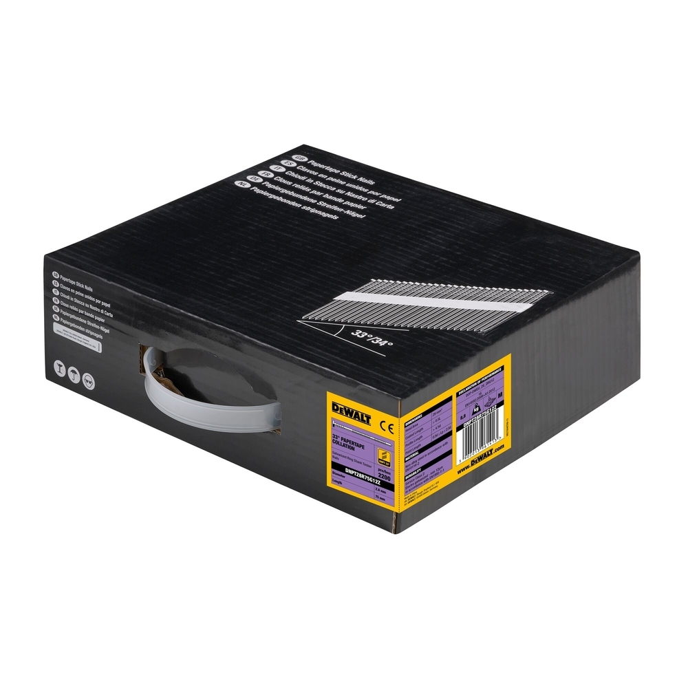 Pointes en bande papier 33° crantées électro-zinguées 2,8 x 75 mm - DNPT28R75G12Z - DEWALT
