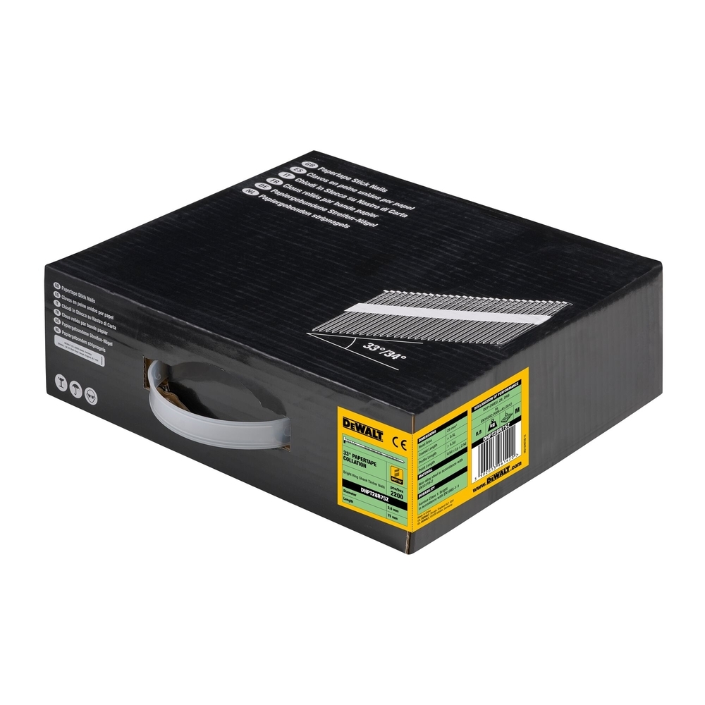 Pointes en bande papier 33° crantées 2,8 x 75 mm - DNPT28R75Z - DEWALT