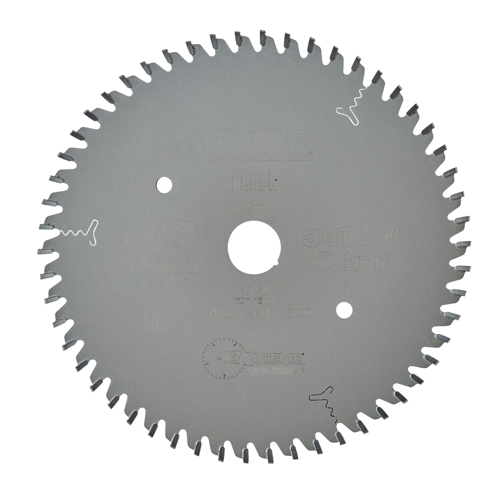 Lame pour scie circulaire plongeante carbure Extreme Workshop 165x20mm 54 dents - DT1087-QZ - DEWALT