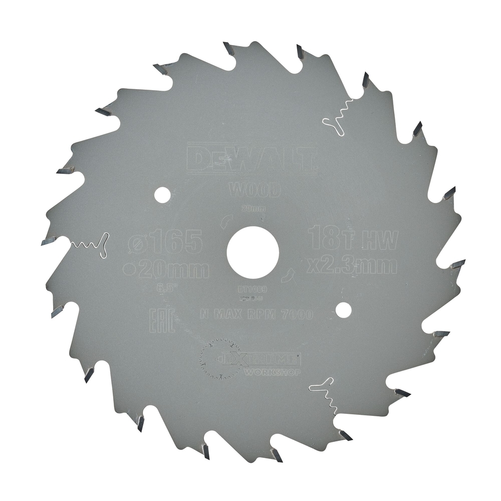 Lame pour scie circulaire plongeante carbure Extreme Workshop 165x20mm 18 dents - DT1089-QZ - DEWALT