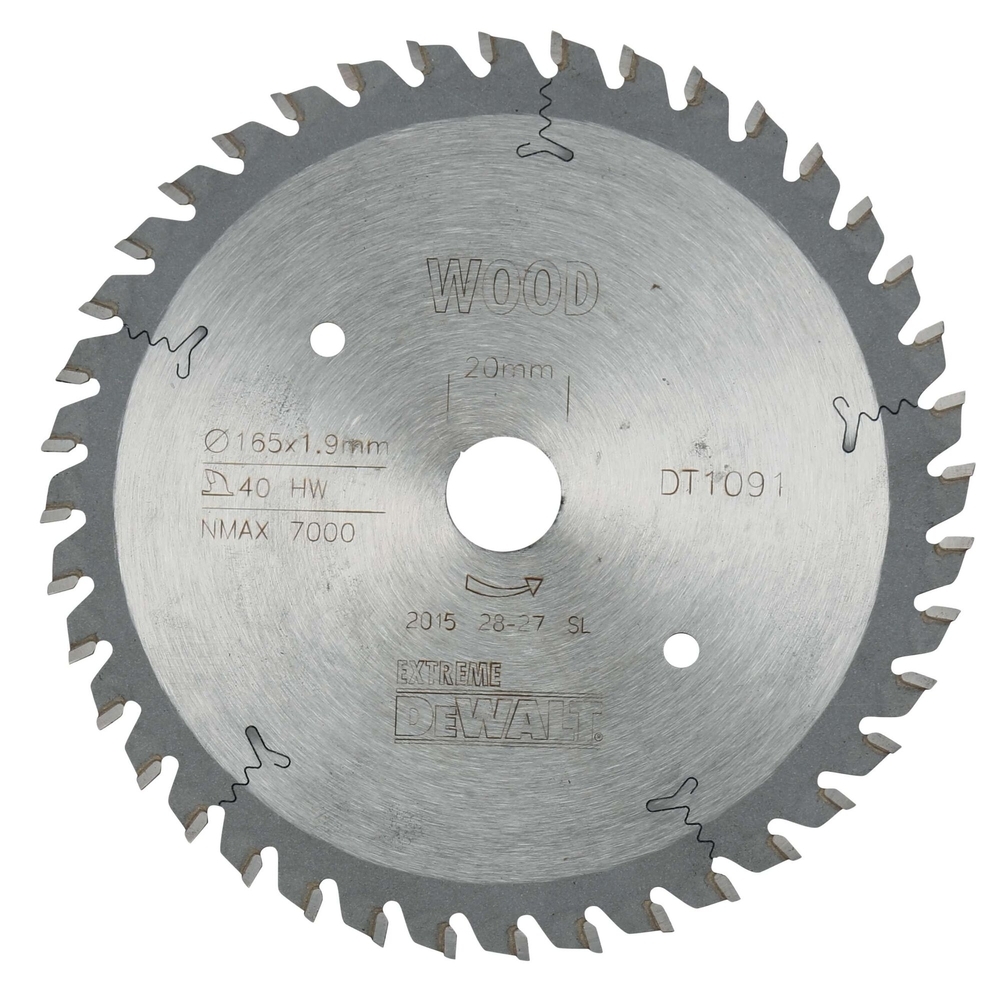 Lame pour scie circulaire plongeante carbure Extreme Workshop 165x20mm 40 dents - DT1091-QZ - DEWALT