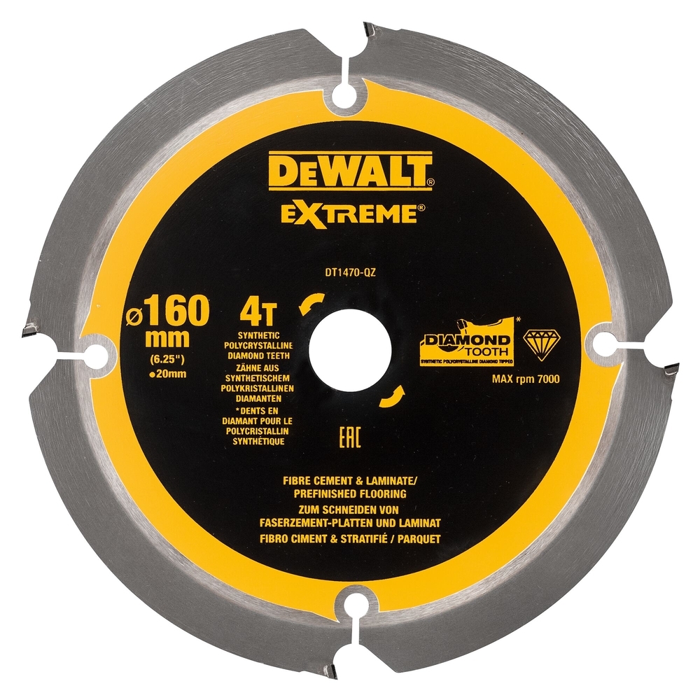 Lame de scie circulaire portative denture diamant 160 x 20 mm 4 dents - DT1470-QZ - DEWALT