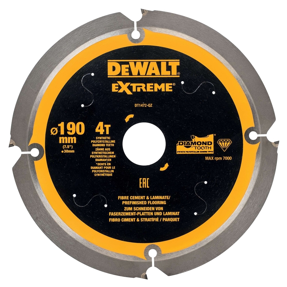 Lame de scie circulaire portative denture diamant 190 x 30 mm 4 dents - DT1472-QZ - DEWALT